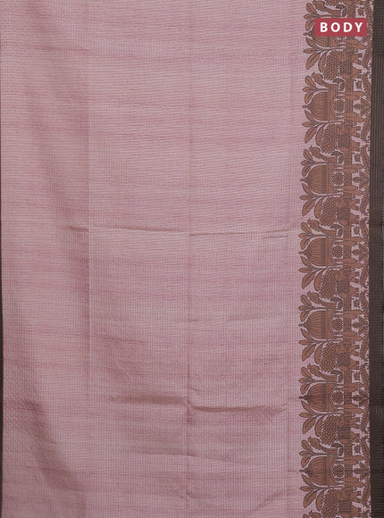 Chappa saree pastel peach pink and coffee brown with allover zari checked pattern and printed pallu