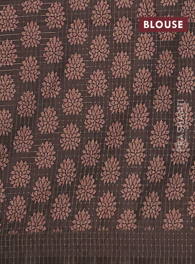 Chappa saree pastel peach pink and coffee brown with allover zari checked pattern and printed pallu