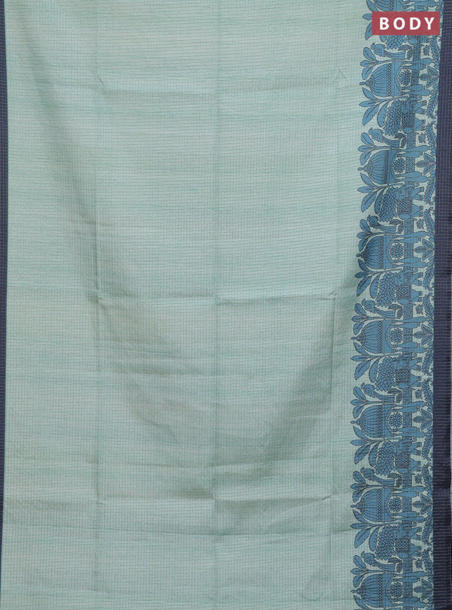 Chappa saree pastel green and dark grey with allover zari checked pattern and printed pallu