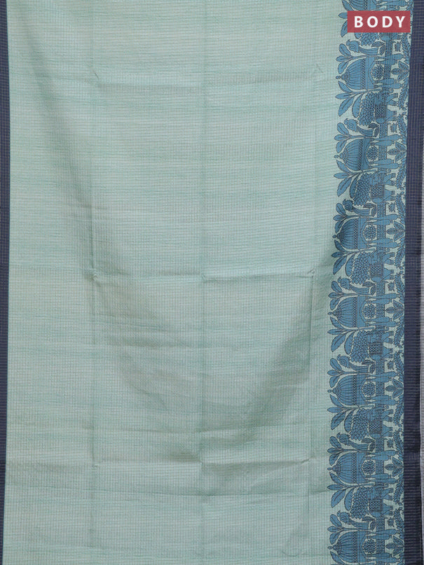 Chappa saree pastel green and dark grey with allover zari checked pattern and printed pallu