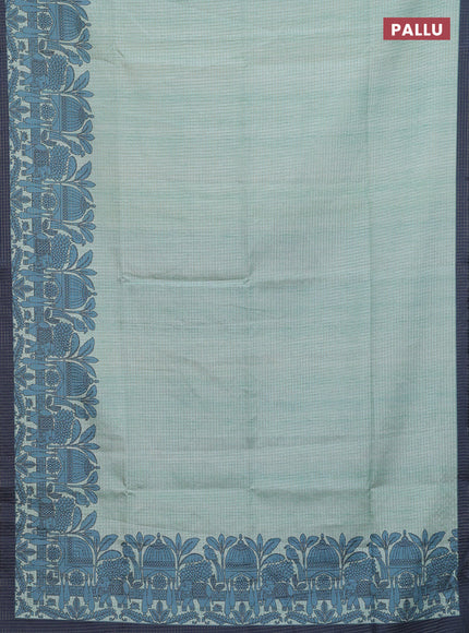 Chappa saree pastel green and dark grey with allover zari checked pattern and printed pallu