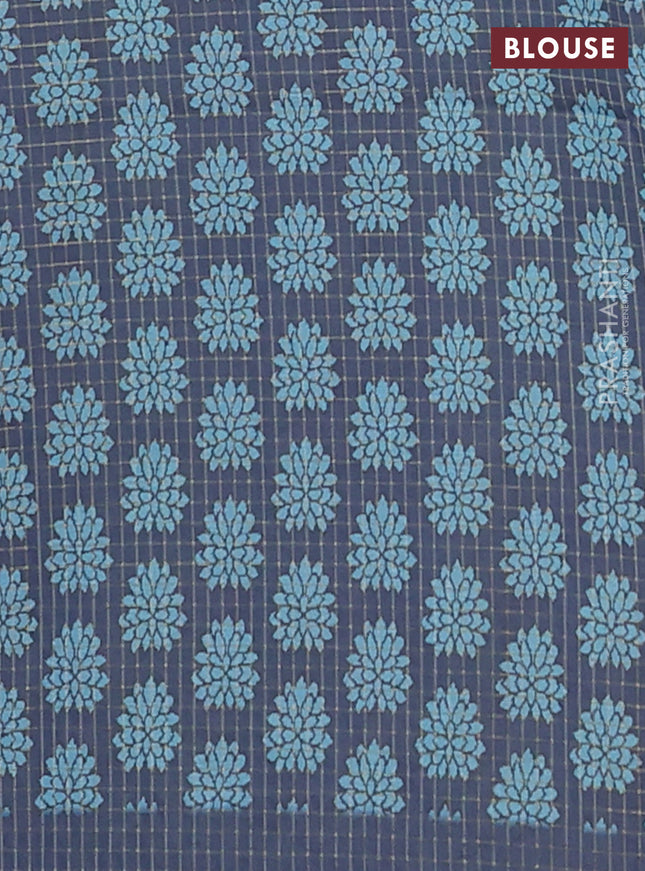 Chappa saree pastel green and dark grey with allover zari checked pattern and printed pallu