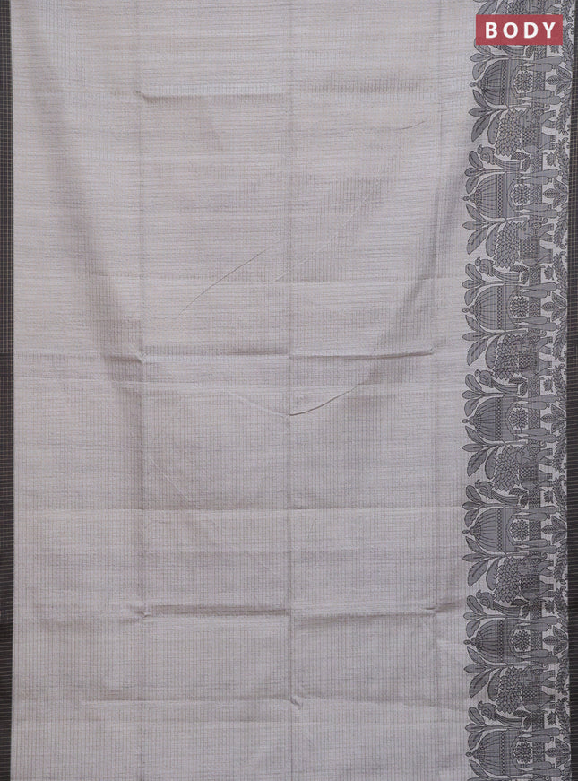 Chappa saree pastel grey and elephant grey with allover zari checked pattern and printed pallu