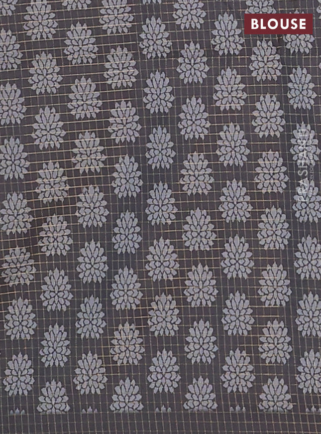 Chappa saree pastel grey and elephant grey with allover zari checked pattern and printed pallu