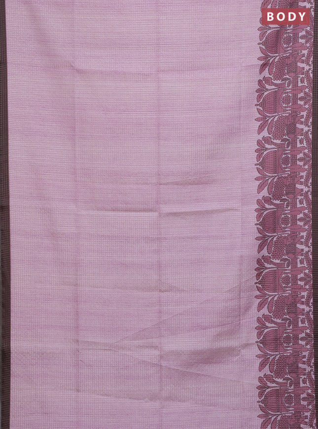 Chappa saree pastel pink and coffee brown with allover zari checked pattern and printed pallu