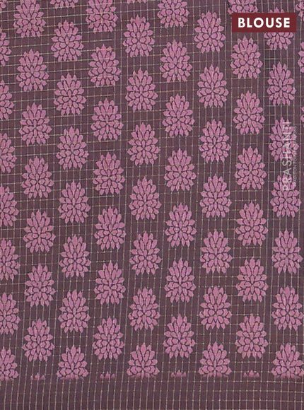 Chappa saree pastel pink and coffee brown with allover zari checked pattern and printed pallu