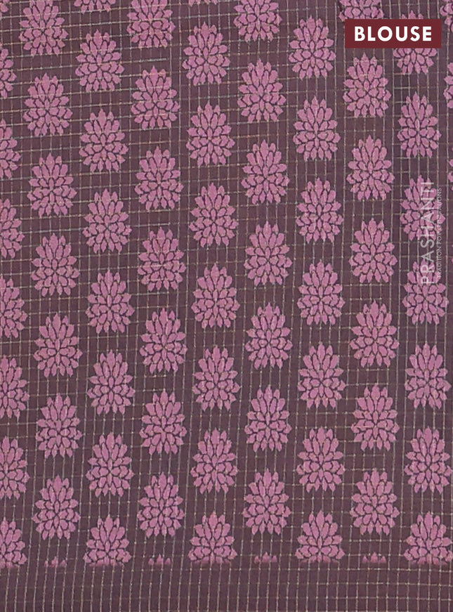 Chappa saree pastel pink and coffee brown with allover zari checked pattern and printed pallu