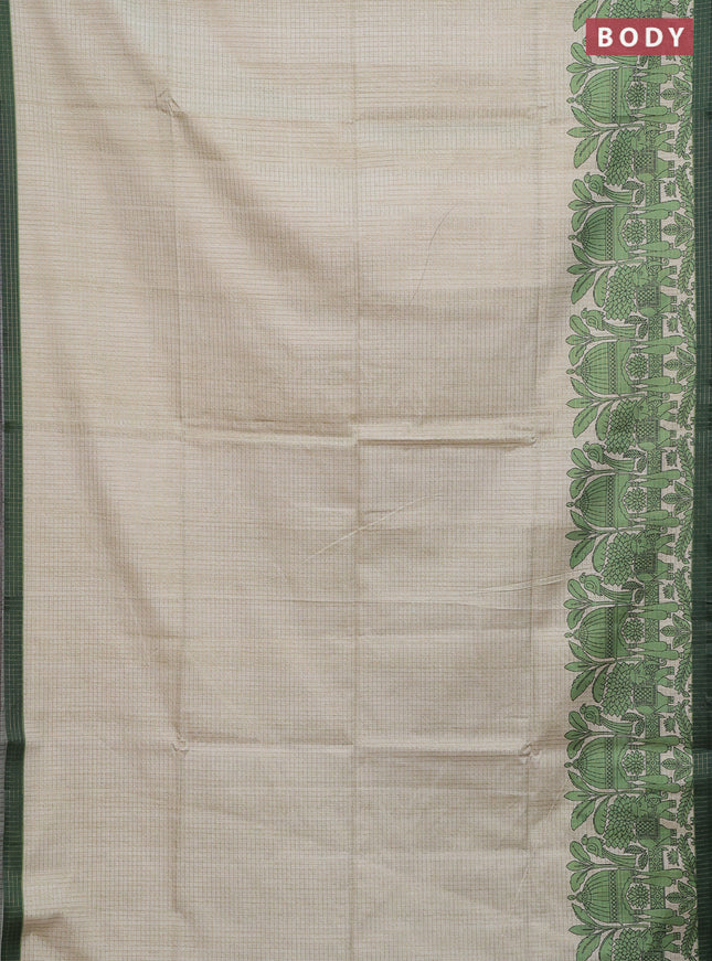Chappa saree beige and green with allover zari checked pattern and printed pallu