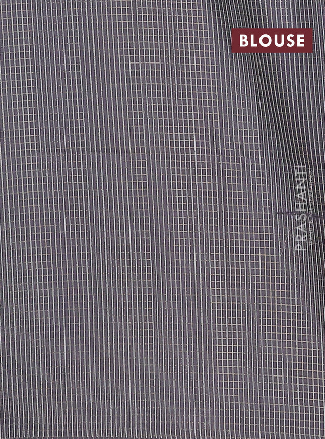 Chappa saree green and grey shade with allover zari checked pattern and long geometric printed border