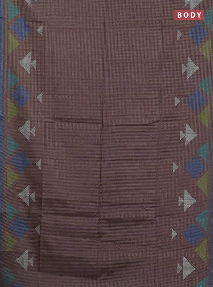 Chappa saree pastel brown and grey with allover zari checked pattern and long geometric printed border