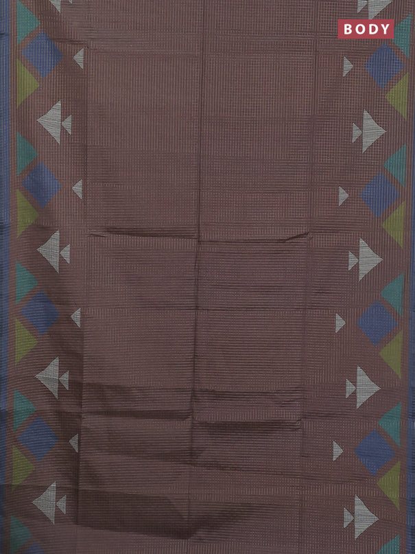 Chappa saree pastel brown and grey with allover zari checked pattern and long geometric printed border