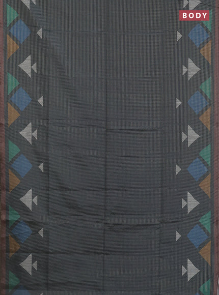 Chappa saree grey and pastel brown with allover zari checked pattern and long geometric printed border