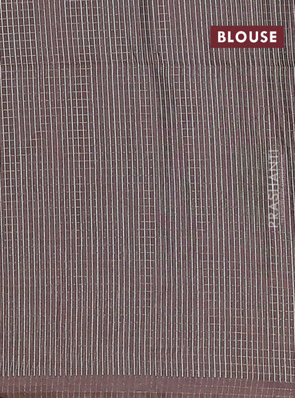 Chappa saree grey and pastel brown with allover zari checked pattern and long geometric printed border