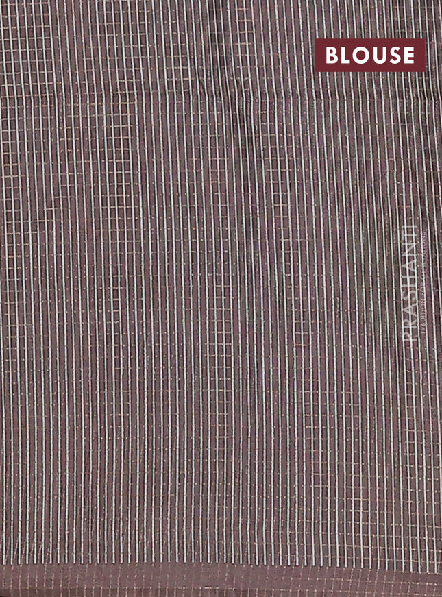 Chappa saree grey and pastel brown with allover zari checked pattern and long geometric printed border