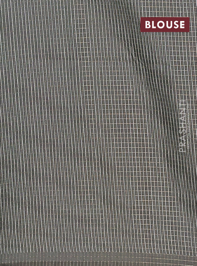 Chappa saree peacock blue and military green with allover zari checked pattern and long geometric printed border