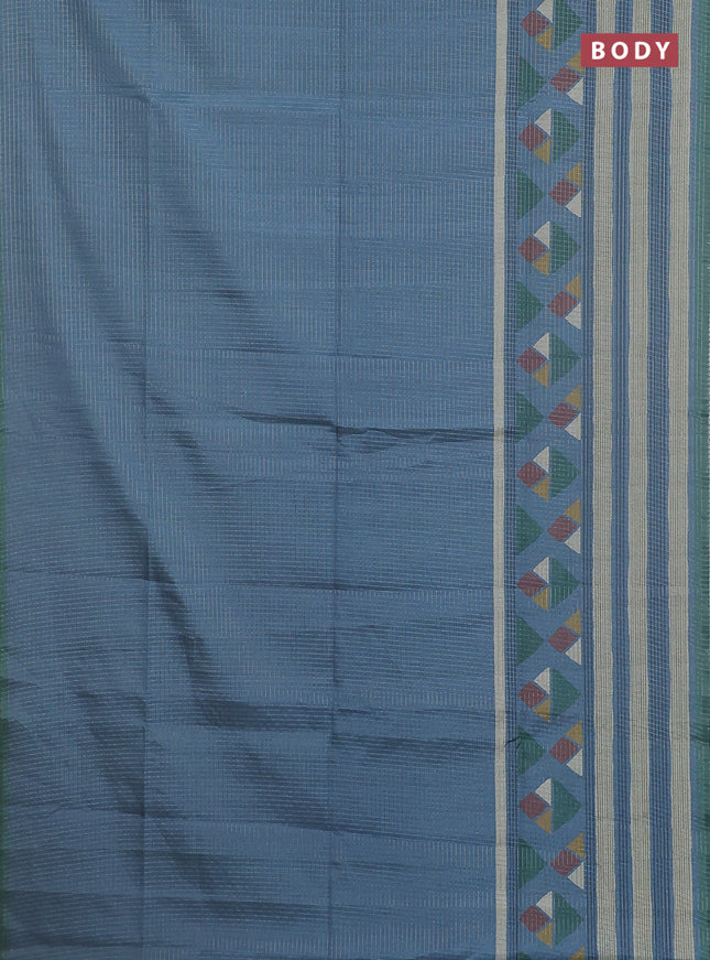 Chappa saree pastel blue and green with allover zari checked pattern and long geometric printed border