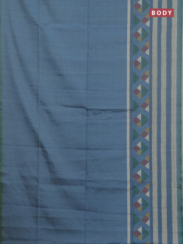 Chappa saree pastel blue and green with allover zari checked pattern and long geometric printed border