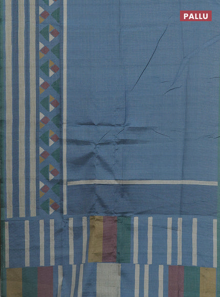 Chappa saree pastel blue and green with allover zari checked pattern and long geometric printed border