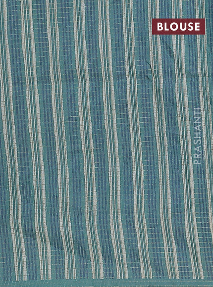 Chappa saree pastel blue and green with allover zari checked pattern and long geometric printed border