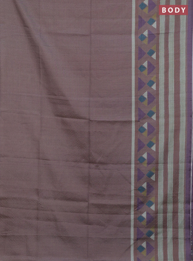 Chappa saree pastel brown and lavender with allover zari checked pattern and long geometric printed border