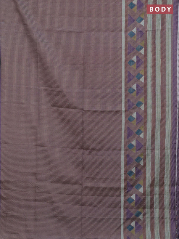 Chappa saree pastel brown and lavender with allover zari checked pattern and long geometric printed border