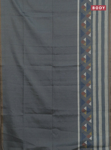 Chappa saree grey and military green with allover zari checked pattern and long geometric printed border