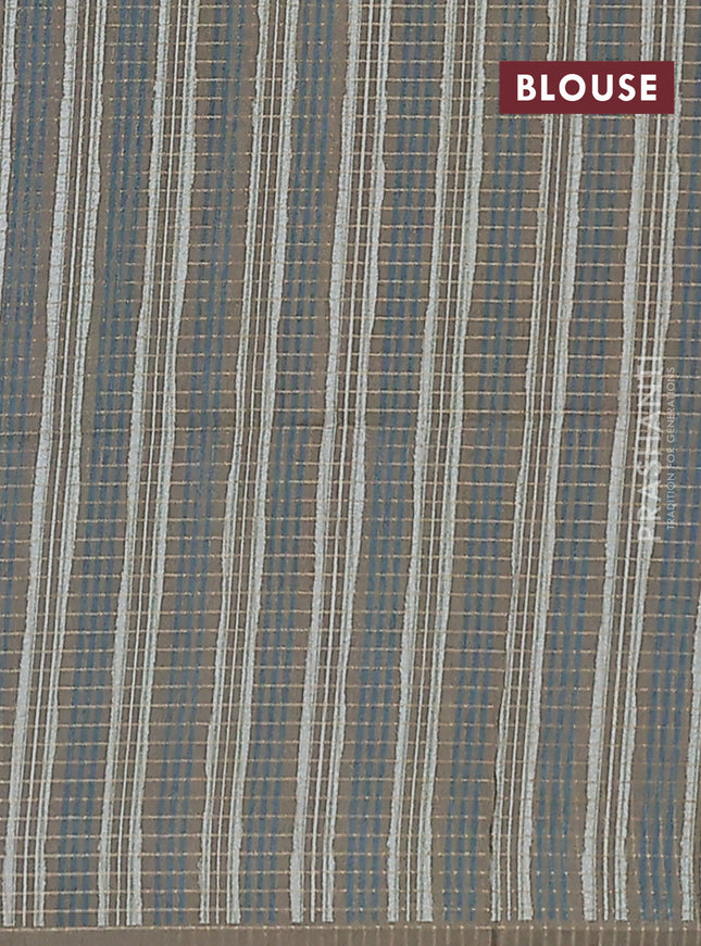 Chappa saree grey and military green with allover zari checked pattern and long geometric printed border