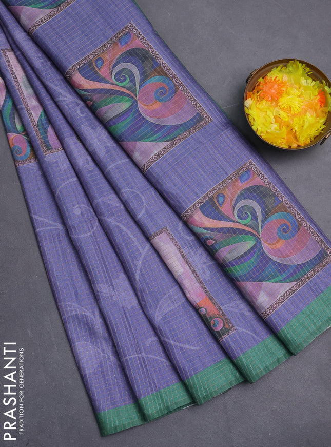 Chappa saree lavender and green with allover zari checked pattern & digital prints and printed pallu