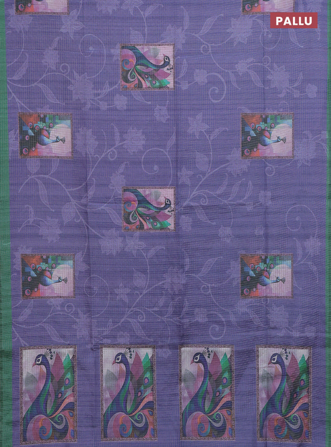 Chappa saree lavender and green with allover zari checked pattern & digital prints and printed pallu