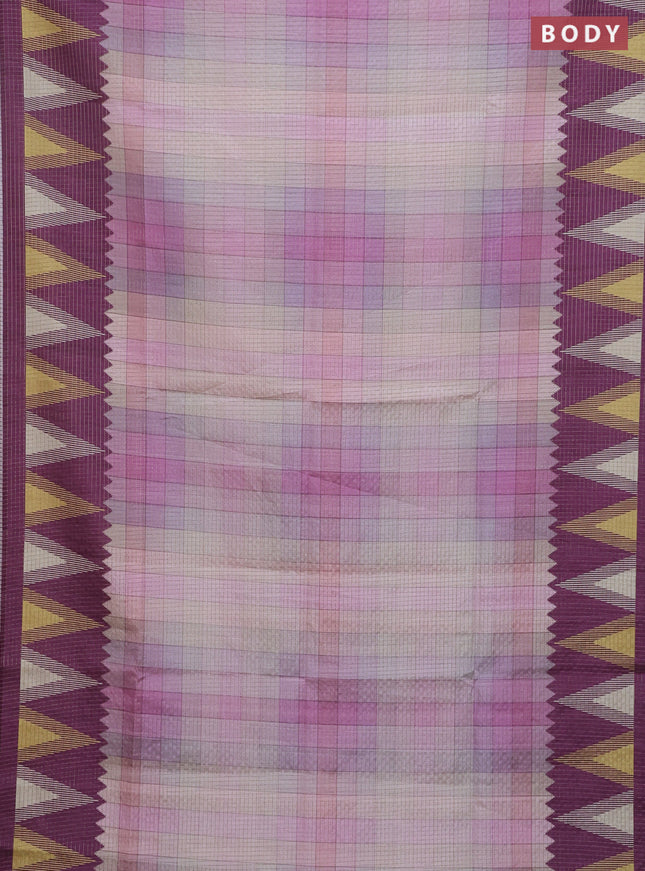 Chappa saree multi colour and wine shade with allover zari checked pattern and temple design border