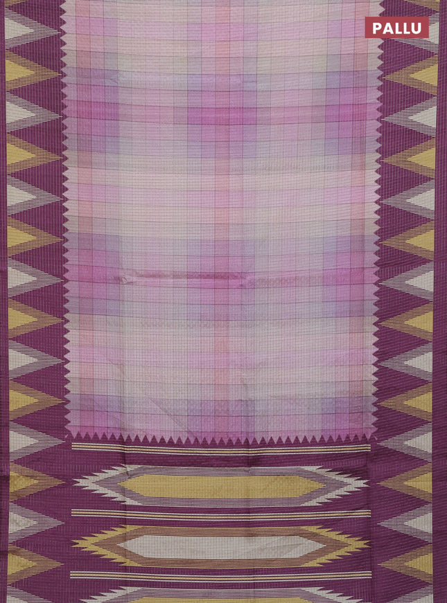 Chappa saree multi colour and wine shade with allover zari checked pattern and temple design border