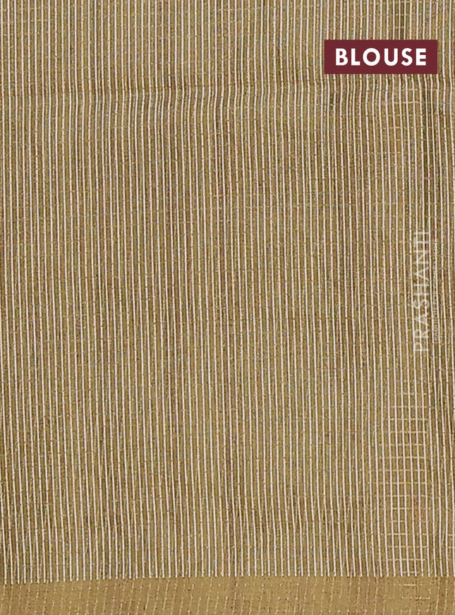 Chappa saree pastel peach and mehendi green with allover zari checked pattern and temple design border