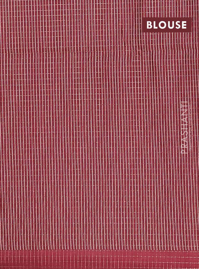 Chappa saree pastel peach and maroon with allover zari checked pattern and temple design border