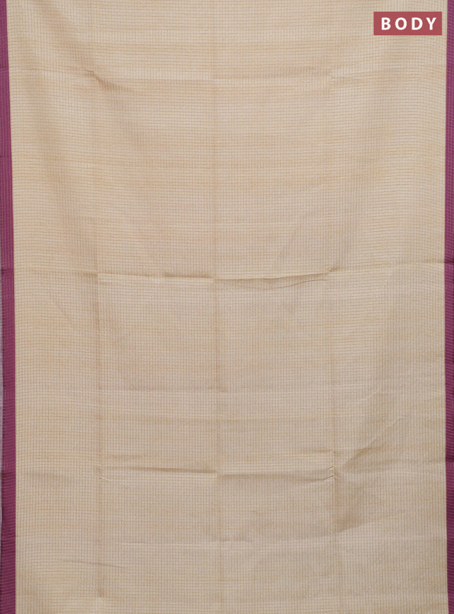 Chappa saree cream and wine shade with allover zari checked pattern and madhubani printed pallu