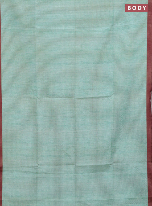 Chappa saree teal green and brown with allover zari checked pattern and madhubani printed pallu