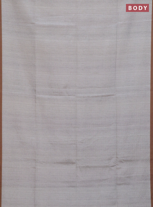 Chappa saree pastel grey and dark mustard with allover zari checked pattern and madhubani printed pallu