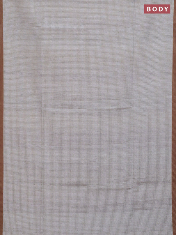 Chappa saree pastel grey and dark mustard with allover zari checked pattern and madhubani printed pallu