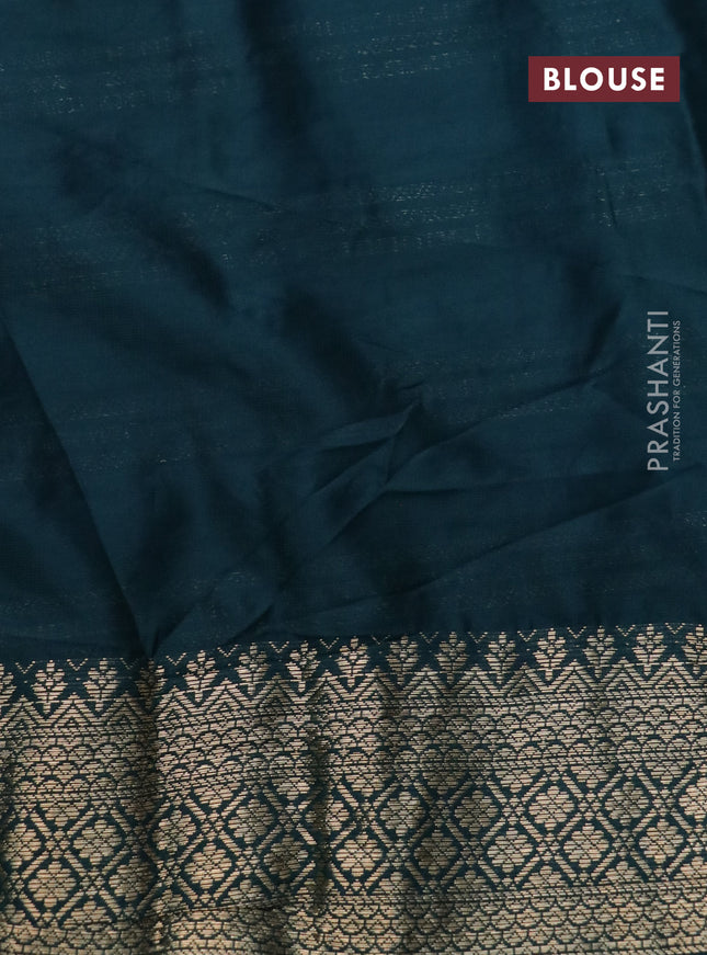 Semi crepe saree teal green and peacock green with allover tie & dye prints and long zari woven border
