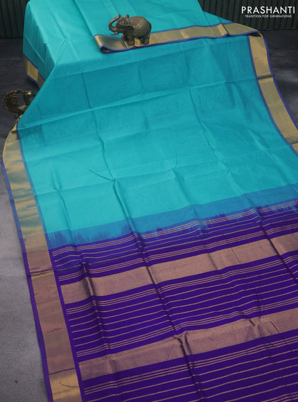 Silk cotton saree cs blue and blue with plain body and zari woven border