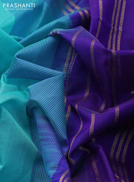 Silk cotton saree cs blue and blue with plain body and zari woven border