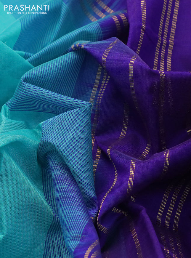 Silk cotton saree cs blue and blue with plain body and zari woven border