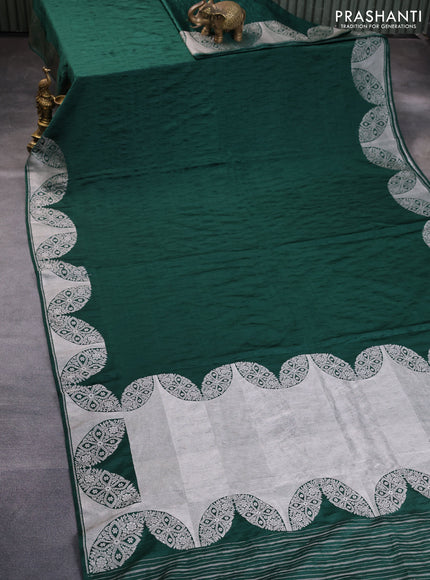 Banarasi crush crepe saree dark green with plain body and zari woven border