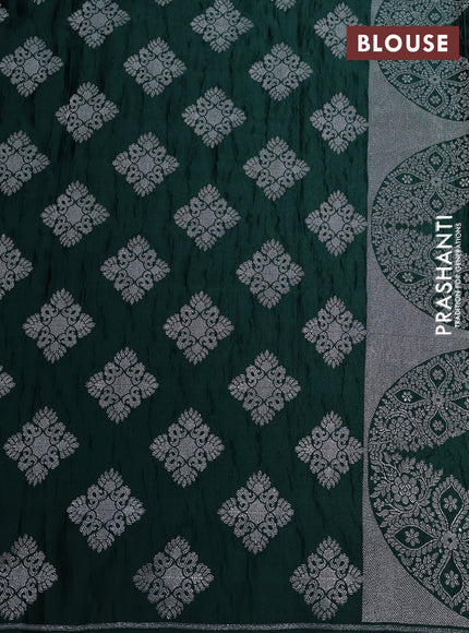 Banarasi crush crepe saree dark green with plain body and zari woven border