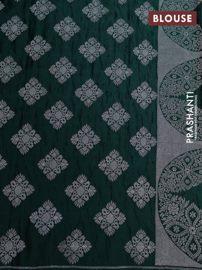 Banarasi crush crepe saree dark green with plain body and zari woven border