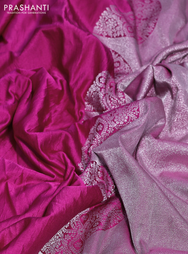 Banarasi crush crepe saree pink with plain body and zari woven border