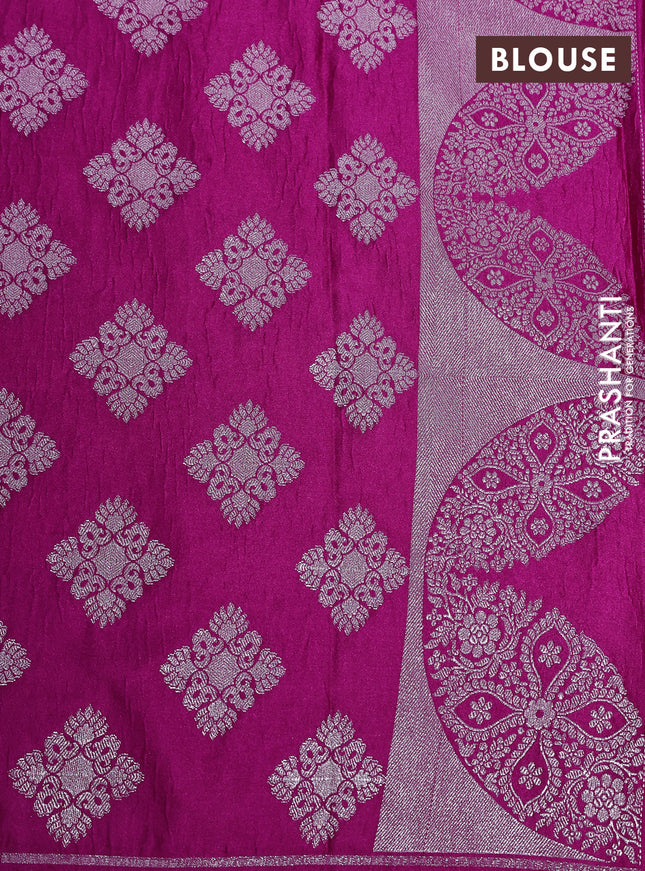 Banarasi crush crepe saree pink with plain body and zari woven border