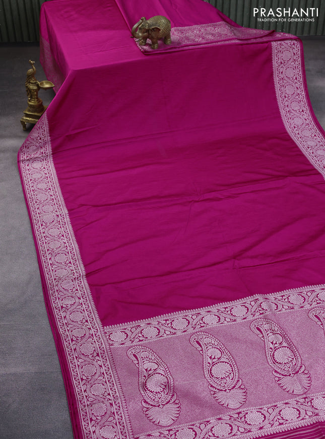 Banarasi crush crepe saree pink with plain body and zari woven border