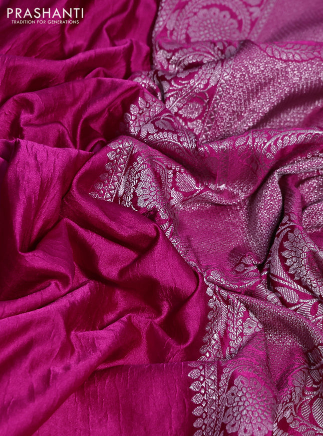 Banarasi crush crepe saree pink with plain body and zari woven border