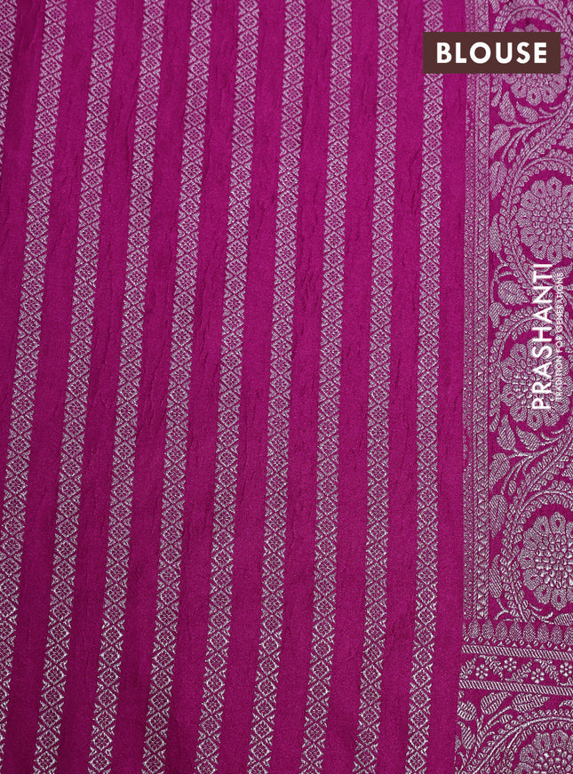 Banarasi crush crepe saree pink with plain body and zari woven border