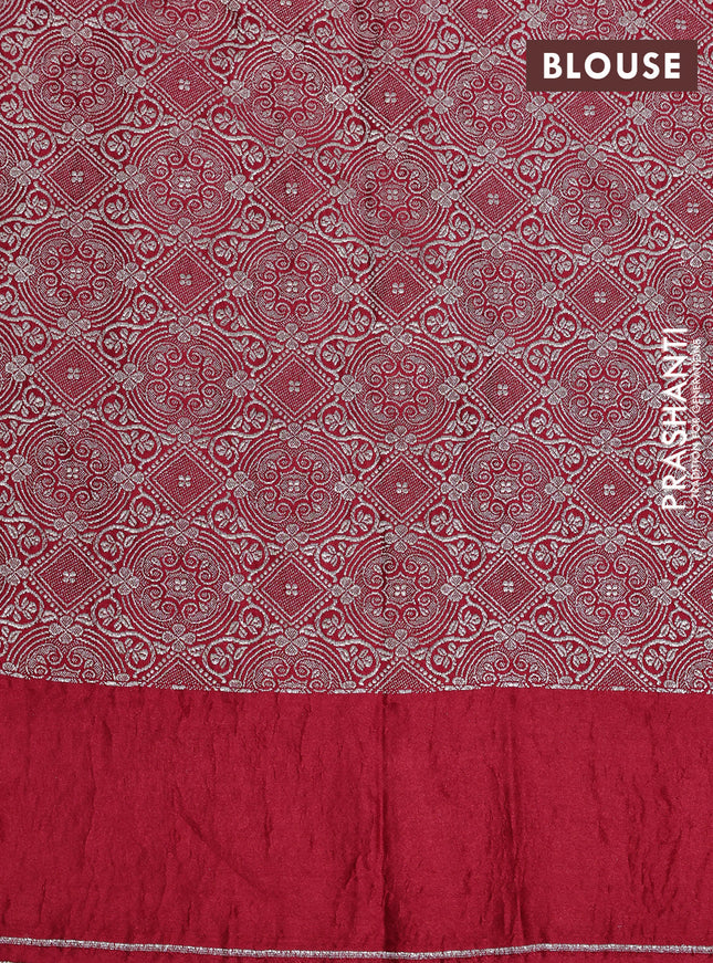 Banarasi crush crepe saree red with plain body and zari woven floral border